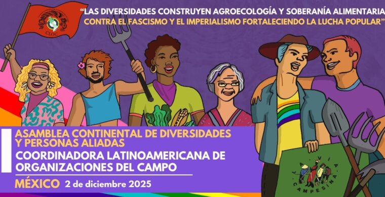 Afiche oficial: rumbo a la I Asamblea Continental de Diversidades y Personas Aliadas de la CLOC – Vía Campesina